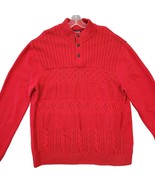 Chaps Red Sweater Cable Knit Long Sleeves Button Henley Mock Turtle Men ... - $8.10