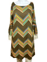 Judith March Mini Dress Women’s Small S Retro 70s Lace Chevron Hippy Boho - $19.49