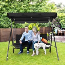 3-Seat Patio Swing Chair, Outdoor Porch Swing With Adjustable Canopy And Sturdy - £103.88 GBP