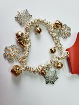 Kohl&#39;s Women&#39;s Silver Tone Christmas Stretch Charm Bracelet Bells Snow Flakes - £9.58 GBP