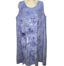 Vintage Mary Dee Tank Shirt Dress Blue Tie Dye Lighthouse Birds Size 4 3... - $29.65
