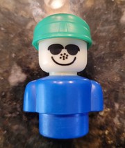 Vintage Fisher Price Toy Police Officer Blue Shirt Green Hat Sunglasses ... - $9.95