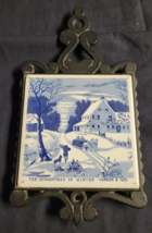 Vintage Currier &amp; Ives The Old Homestead In Winter Cast Iron &amp; Tile Trivet 9x7” - £6.56 GBP