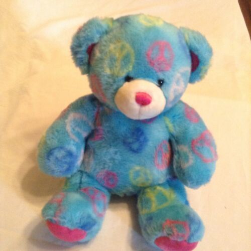 Primary image for July 4th Build A Bear patriotic peace signs plush light blue stuffed 15 inch 
