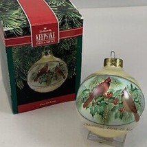 1990 Hallmark Keepsake Glass Ornament Christmas Time for Love Cardinals Memory - £12.33 GBP