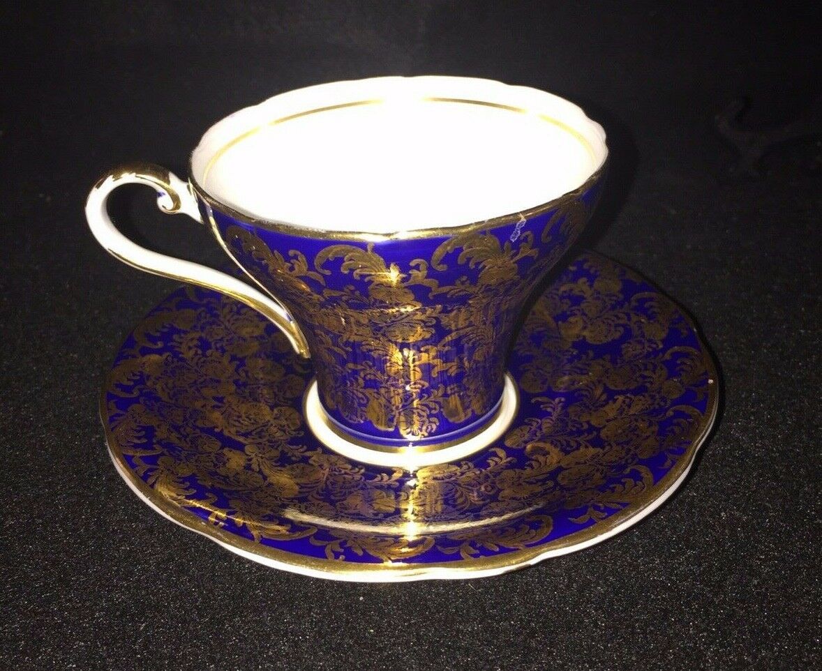 Beautiful!! Cobalt Blue with Gold Flower Aynsley Tea Cup and Saucer - $51.43