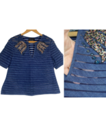 Cynthia Rowley Top Size 2 XS Blue Denim Ribbed Stripe Embellished Sequin... - $1,121.44 MXN