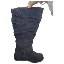 Hot Cake Knee-High Slouch Boots Side Zip Black Suede Leather Womens Size... - £17.40 GBP