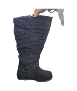 Hot Cake Knee-High Slouch Boots Side Zip Black Suede Leather Womens Size... - £16.73 GBP