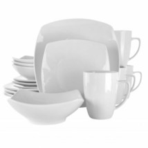 Elama Hayes 16 Piece Square Porcelain Dinnerware Set in White - £55.35 GBP