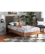 Eren Dark Gray Fabric Walnut Brown Twin Size Platform Bed - $352.00