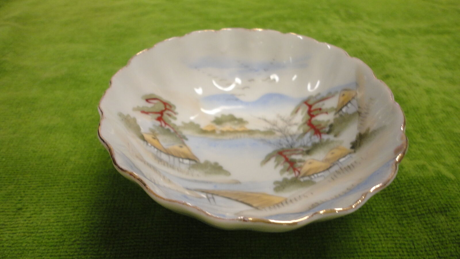 Primary image for vintage porcelain scenic floral dessert dish condiment dish