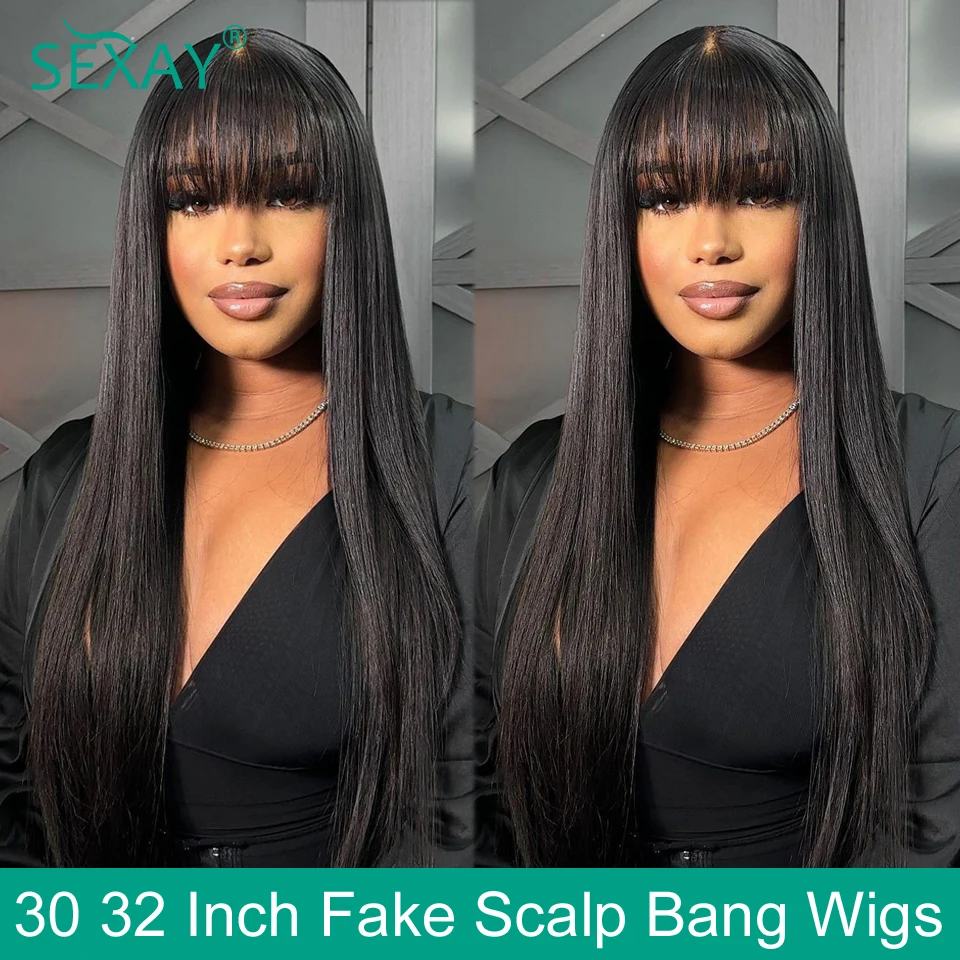 30 32 Fake Scalp Bang Wig Brazilian Human Hair 180 200 Density 3 Inch Sca - £59.68 GBP+