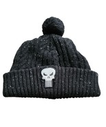 Marvel Punisher Winter Knit Beanie Pom-Pom Speckled Black Cap Hat - £5.87 GBP