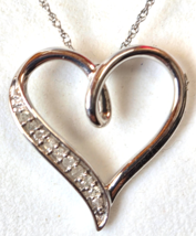 Vintage Designer 925 Silver Heart Pendant Necklace W/Diamond Accents 18” - $33.41