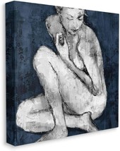 Stupell Industries Female Figure Grey Blue Textured Drawing, Design By, Canvas - £44.75 GBP