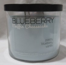 Kirkland&#39;s 14.25 Oz Jar 3-Wick Candle Up To 40 Hours Bluebrry Muffin Cheesecake - £23.63 GBP