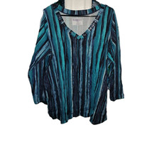 Roamans Womens Large 18/20 Shirt Turquoise Pullover Tunic Top Rhinestone... - $24.49