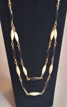 Gold Tone Black and Ivory Color Bar Chain Vintage Necklace 16 in Estate - £4.84 GBP
