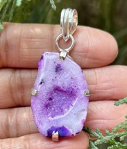 925 Sterling Silver Plated, Purple Druzy Geode Agate Stone Pendant, Healing 10 - $14.00