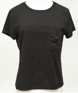 HERMES Black T-Shirt Top Mosaique Embroidery Pocket Short Sleeve Crew Ne... - £295.18 GBP