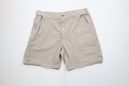 Vintage Carhartt Mens 38 Faded Spell Out Above Knee Dungaree Shorts Tan Cotton - $54.40