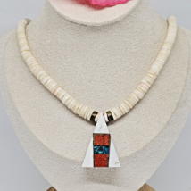 Vintage Native White Heishi Shell Triangle Pendant Necklace Choker - $29.95