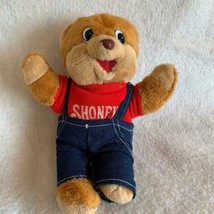Vintage 1986 Shoney&#39;s Plush Teddy Bear in Overalls 10&quot; Stuffed Animal Toy - £10.97 GBP
