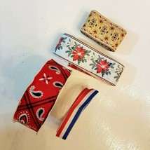 Satin Ribbon Trim Partial Spool LOT Sewing Craft Project Red Bandana Poi... - $4.86