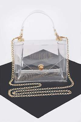 Clear PVC Top Handle Crossbody Bag with Metallic Accents - Stylish &amp; Ver... - $29.50
