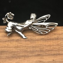 Vintage Jezlaine Sterling Fairy Brooch, Elegant 925 Silver Pin of Pixie and Flow - £39.39 GBP