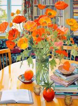 Poppies Panorama: Orange Elegance (used 1000 PC jigsaw puzzle) - $13.00