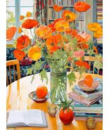 Poppies Panorama: Orange Elegance (used 1000 PC jigsaw puzzle) - $13.00