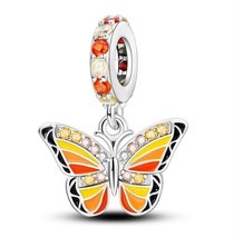 2024 New Charm S925 Butterfly Yellow and Orange Fit Bracelet and Necklace - £8.65 GBP