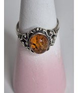 Sterling Silver Ring Size 9.5 Womens Vintage Amber Round Artisan Gypsy H... - $732.42 MXN