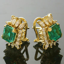 1.48ct Colombian Emerald &amp; Diamond Clip*On Earrings in 18K Yellow Gold Over - £66.50 GBP