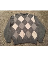 Jos A. Bank Mens Crewneck Lambswool/Nylon Gray Argyle Sweater, Sz M - £15.95 GBP