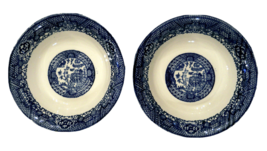 Blue Willow Soup/Cereal Bowl SET 2 Mid Century VTG Cobalt Blue Transferw... - $19.75