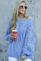 Sky Blue Cable Knit Chunky Oversized Pullover Sweater - £19.97 GBP
