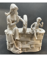 Vintage Bisque Porcelain Basket With Female And Child, Marked "Germany 1... - $49.50