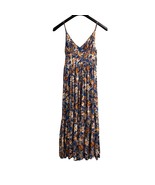Japna Dress Womens XS Blue Floral Maxi Babydoll Tie Back Tiered Boho Hippie - $23.75