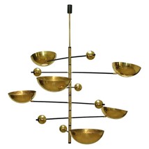 Vintage 6 Shade Light Mid Century Modern Brass Chandelier Ceiling Light Fixture - £605.68 GBP