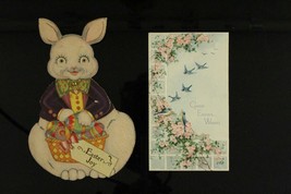Vintage Paper Easter Bunny Rabbit Greeting Cards Mechanical Brad Movement - £16.81 GBP
