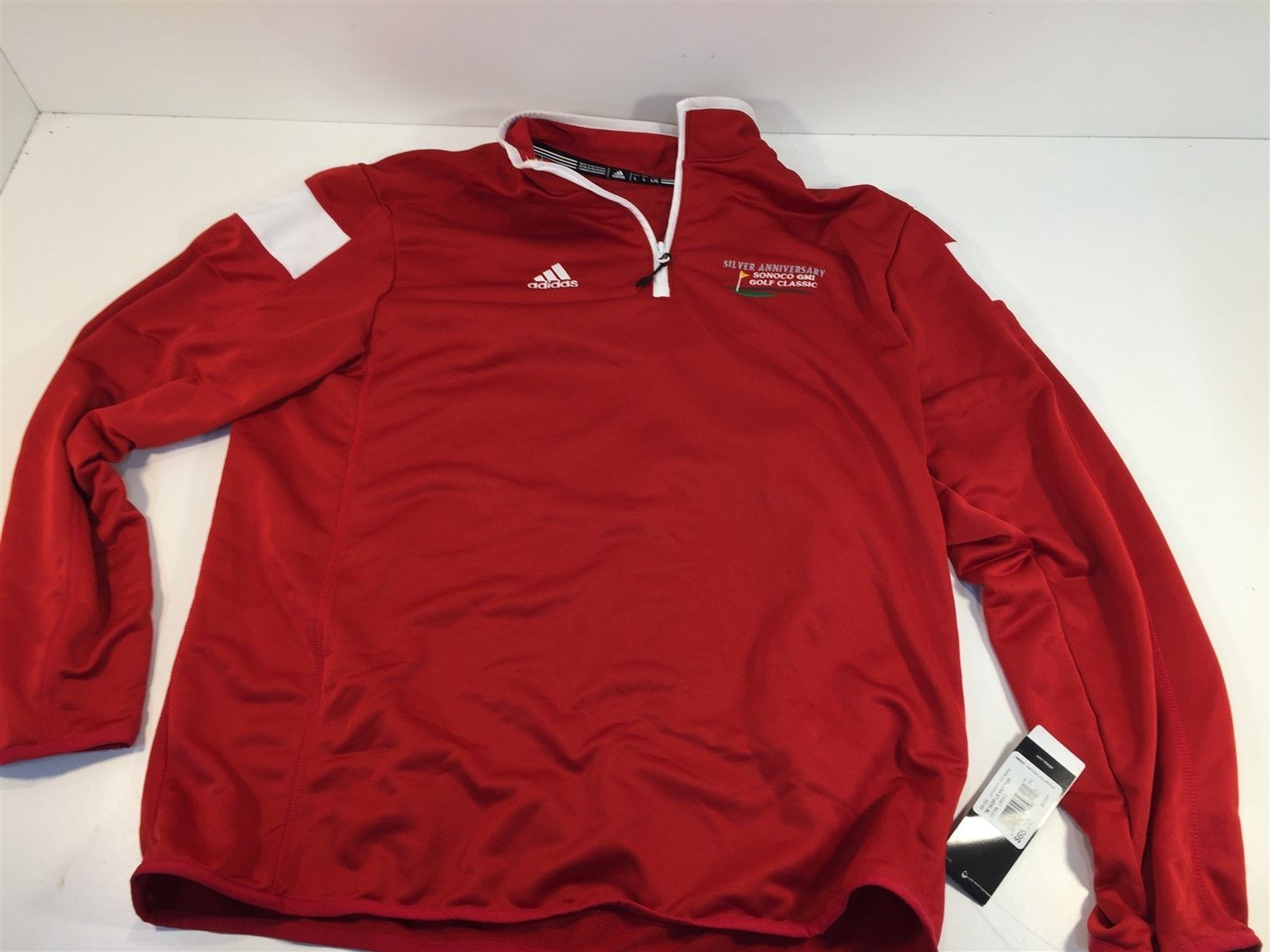 adidas Men's L Golf 1/4 Zip Shirt Long Sleeve Red White SONOCO GMI Golf Classic - £39.30 GBP