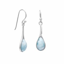 925 Sterling Silver Pear Cut Larimar 34 mm Dangle Drop Earrings with French Hook - £122.54 GBP