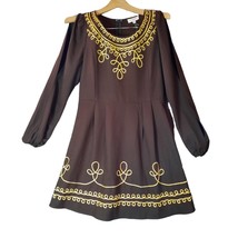 Umgee Size SM Boho Gypsy Embroidered Balloon Babydoll Swing Dress Yellow Brown - £15.84 GBP