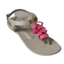 OKA B Women’s Shoes Taupe Rubber Slingback Thongs Pink Tassel Gold Metal Size 8 - £16.53 GBP