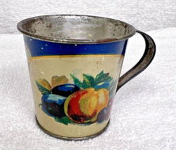 OLD German Tin Litho Toy Cup w Colorful Fruits 2 1/4 inch Nice Shape - $12.38