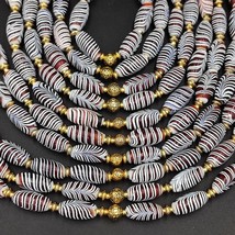 Vintage Venerano ART Fancy  Feather Beads 18x9.5MM  GLASS BEADS 22&quot; Necklace F-2 - £44.83 GBP