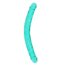 RealRock Crystal Clear Double Dong 18 in. Dual-Ended Dildo Turquoise - £41.09 GBP